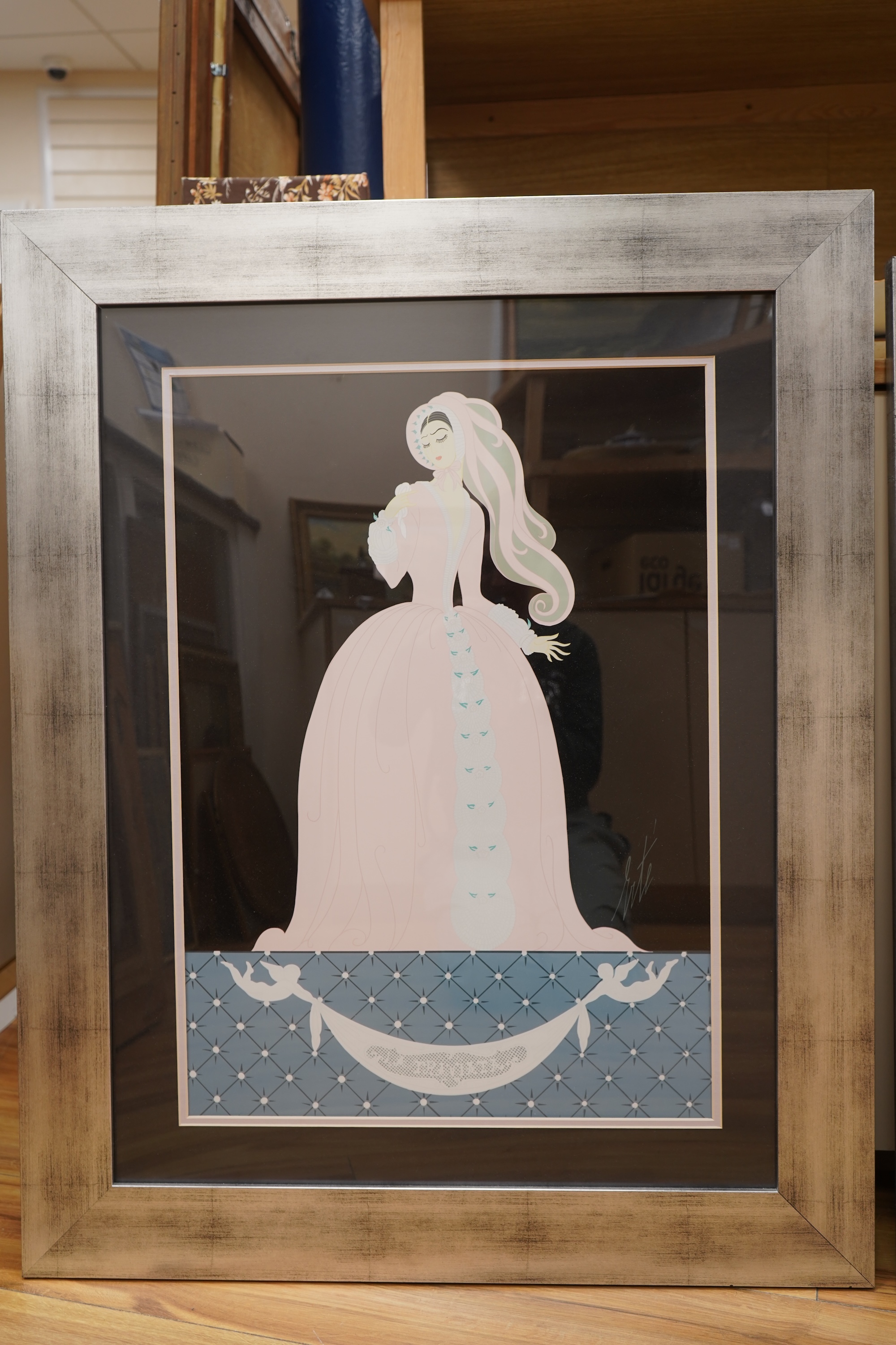 After Erté (Romain de Tirtoff, 1802-1990), ‘Romance’ and ‘La Traviata’, two offset lithographs, 58 x 47cm